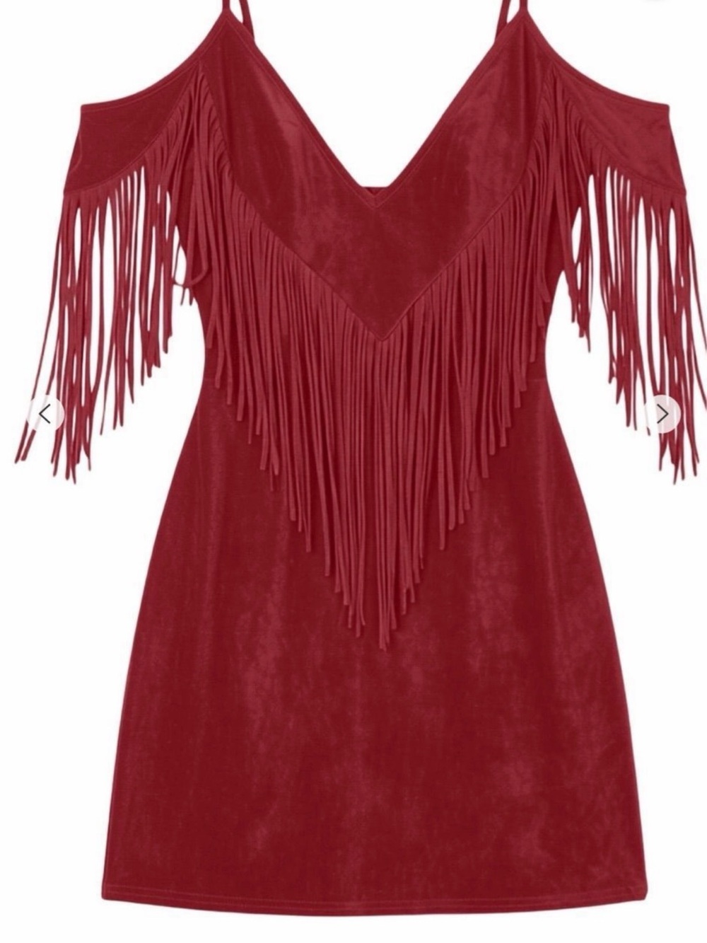 Deep Red Faux Suede Fringe Cold-Shoulder Mini Dress size Xl